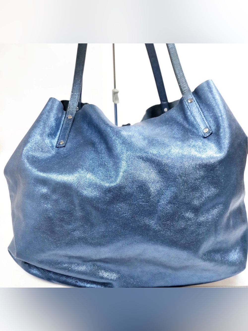 Tiffany&Co Blue Leather Tote Bag Shoulder Bag Handbag with pouch - Picture 2 of 11